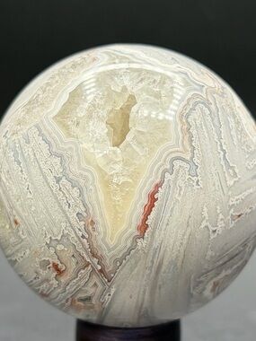 Polished White Mexican Agate Sphere with Crystalline Geode